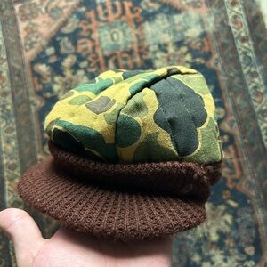 Vintage Frog Camo Insulated Trapper Cap Hat Beanie Brim